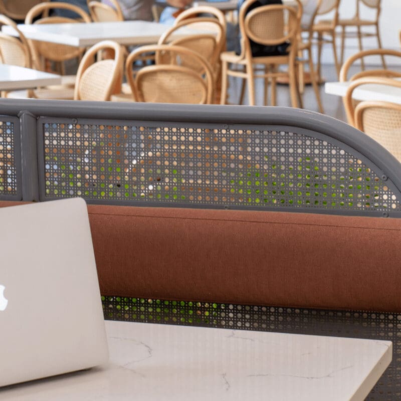 Social Media Manager of Don Creative Group working on her laptop looking at Social Media Analytics in a cafe