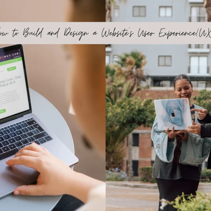 Two images side by side, on the left it is Douglas(website developer of Don Creative Group) working on the Puzzled Parenst website, on the right it is Douglas showing Talana(our in house graphics designer) how a good user experience on websites look