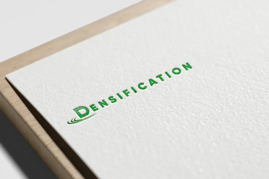 Densification Inc logo embossed on premium stationery representing ground improvement engineering brand