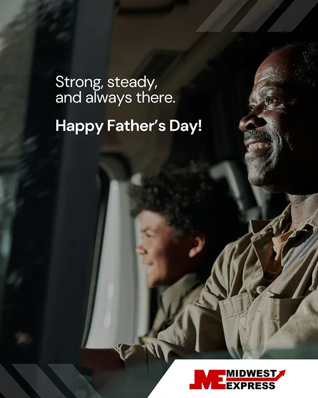 Midwest Express Father’s Day graphic featuring a father and child riding together, celebrating strength and reliability