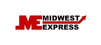 Midwest Express logo with red lettering and arrow symbol indicating logistics services